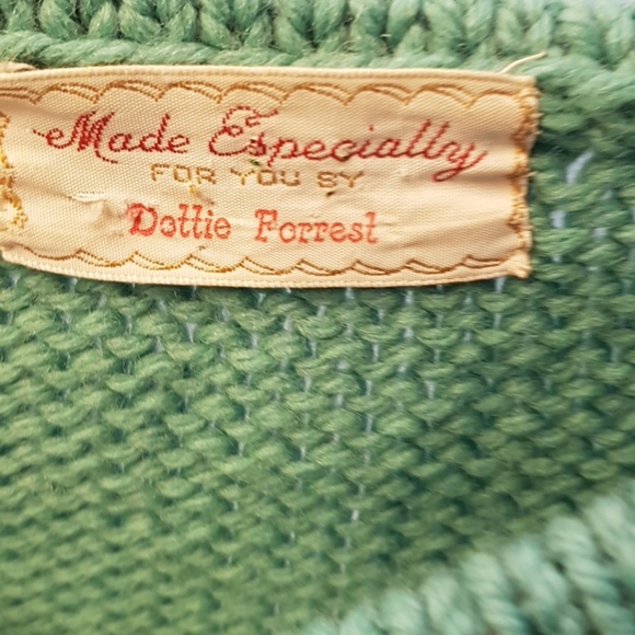 Green vintage handknit sweater skirt set bell slee - Picture 4 of 7